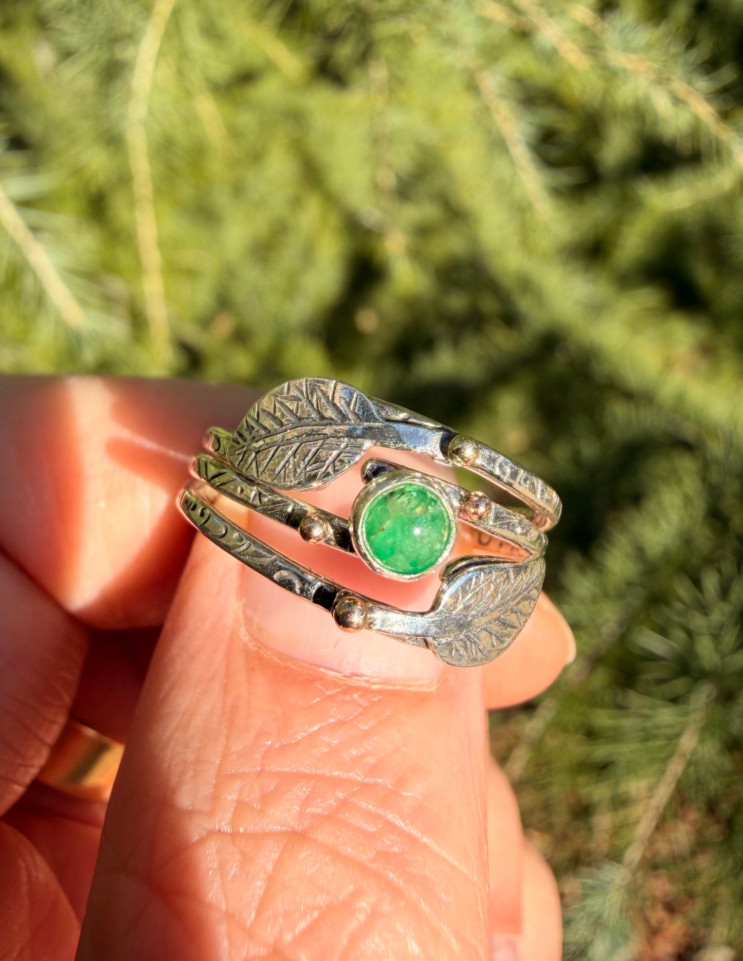 Emerald Leaf Stack Rings