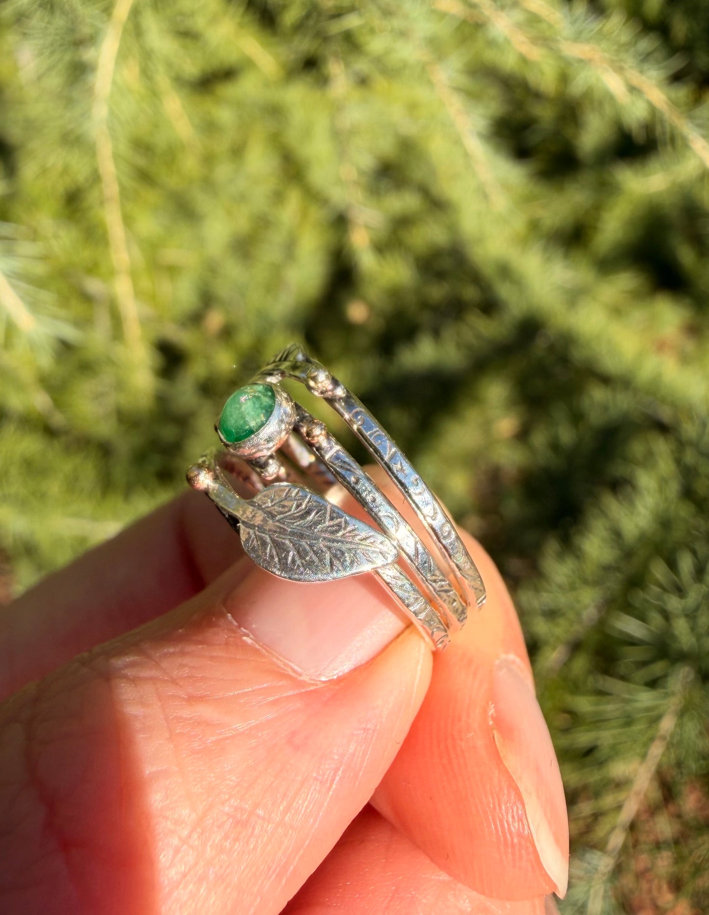 Emerald Leaf Stack Rings