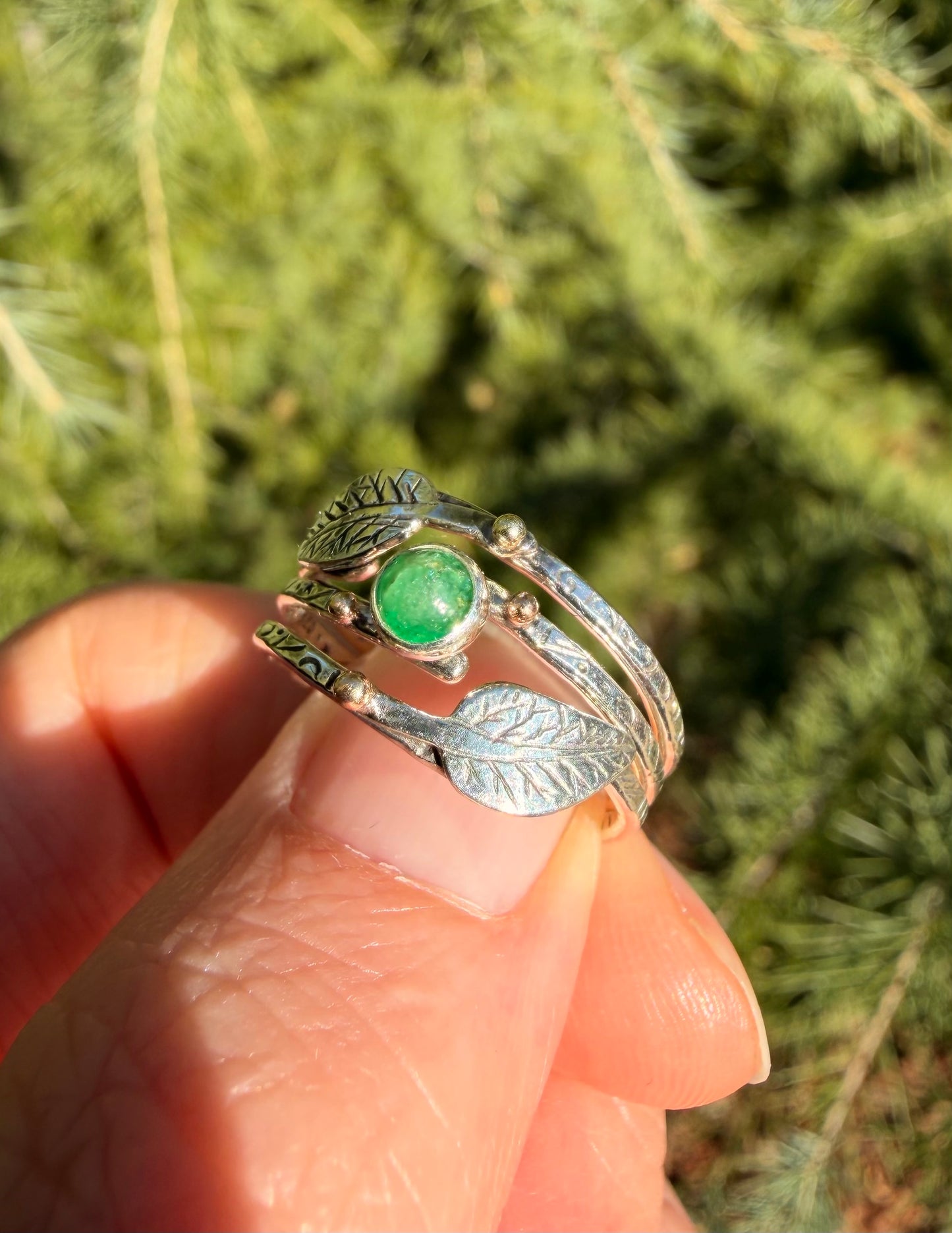 Emerald Leaf Stack Rings