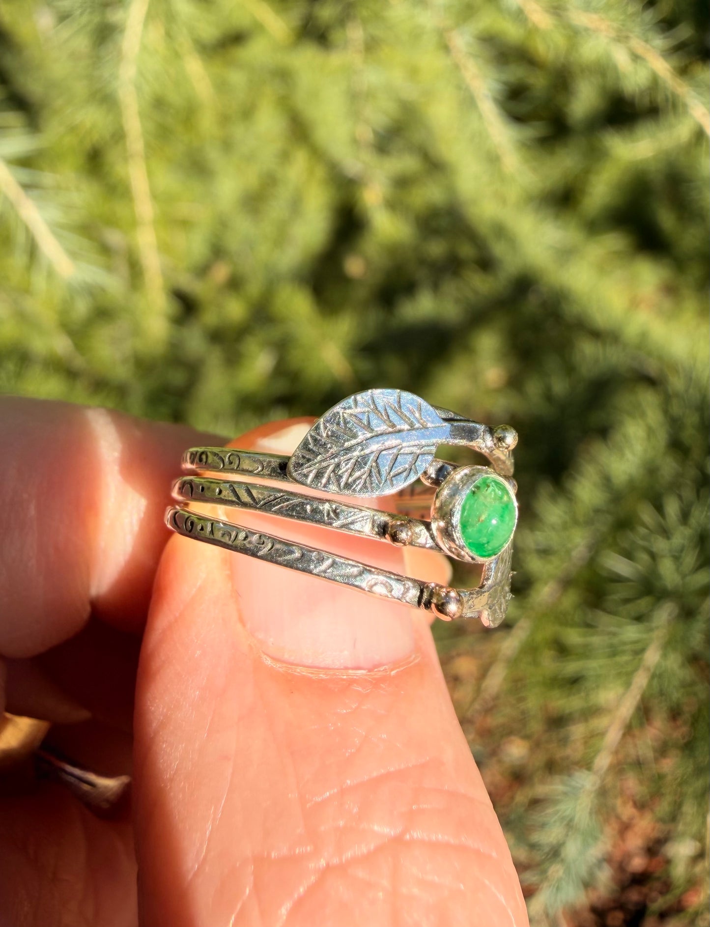 Emerald Leaf Stack Rings