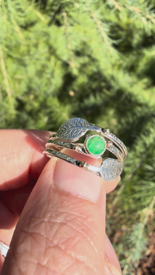 Emerald Leaf Stack Rings